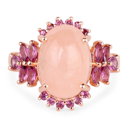 14K Rose Gold Plated 9.13 Carat Genuine Morganite and Rhodolite .925 Sterling Silver Ring Bids.com