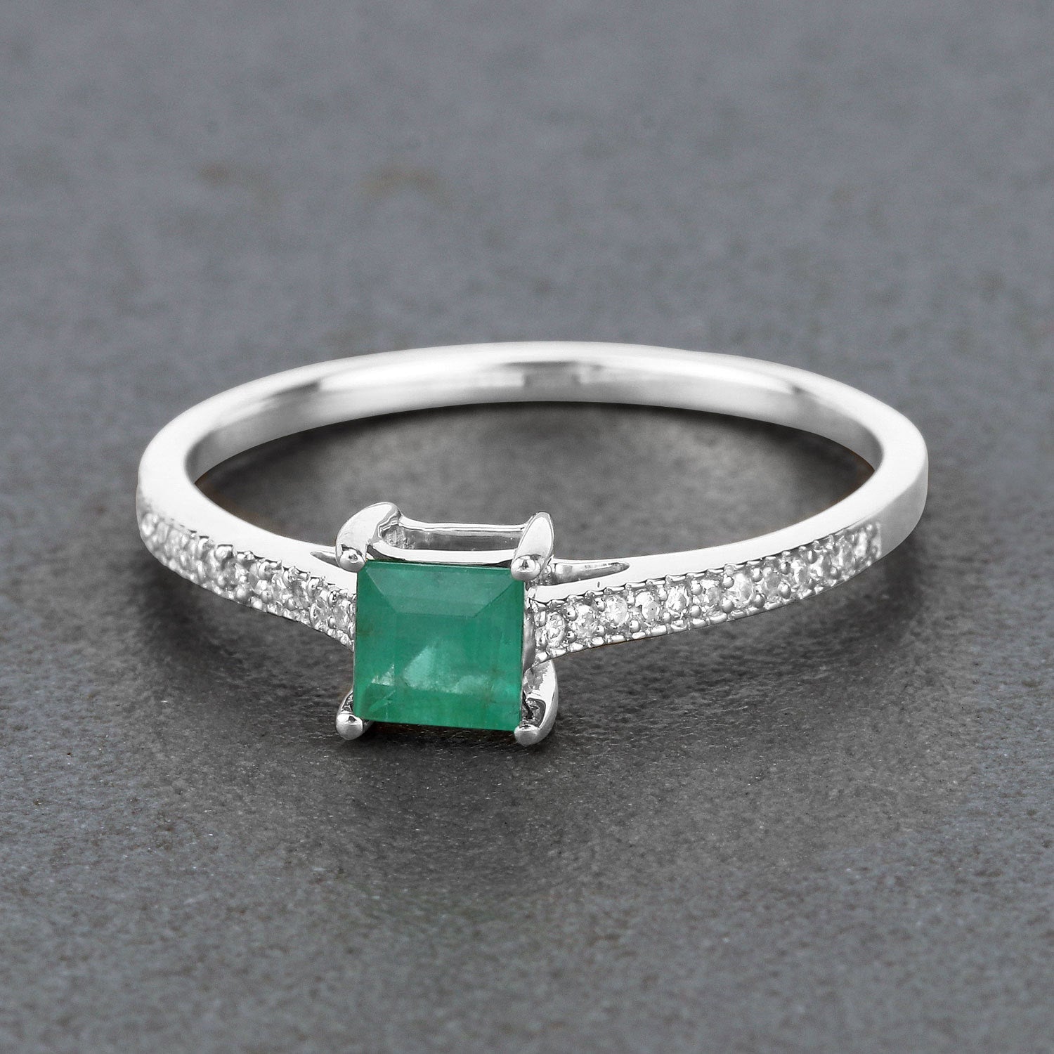 0.67 Carat Genuine Zambian Emerald and White Diamond 14K White Gold Ring Bids.com