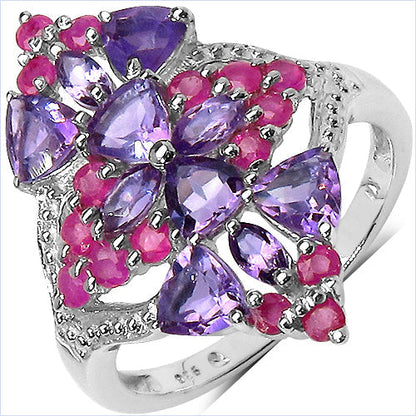 2.58 Carat Genuine Amethyst & Ruby .925 Sterling Silver Ring Bids.com