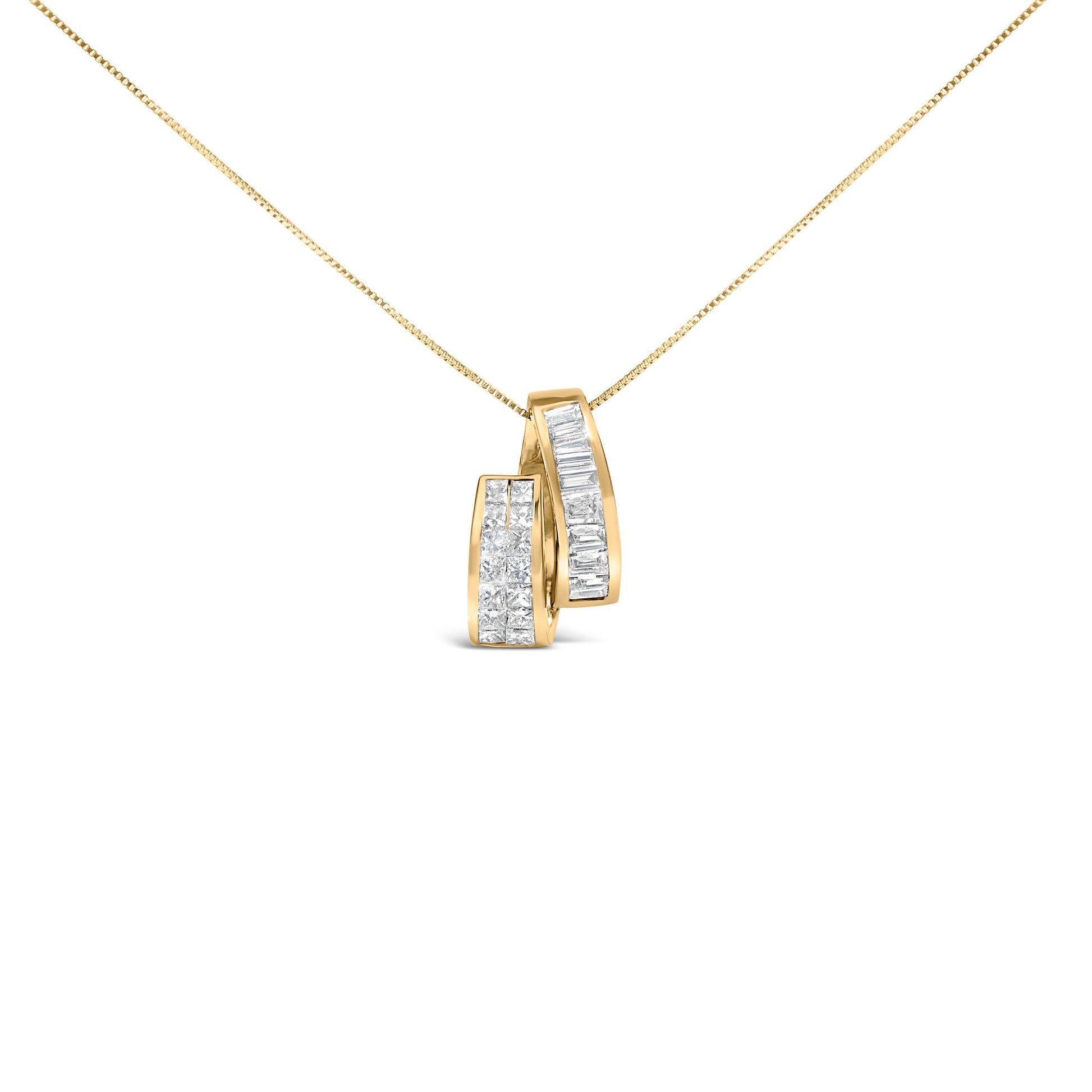 14K Yellow Gold 1 5/8 Cttw Princess and Baguette Diamond Duo Bar Pendant Necklace (G-H Color, VS2-SI1 Clarity) - 18" Bids.com