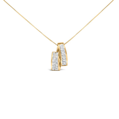 14K Yellow Gold 1 5/8 Cttw Princess and Baguette Diamond Duo Bar Pendant Necklace (G-H Color, VS2-SI1 Clarity) - 18" Bids.com