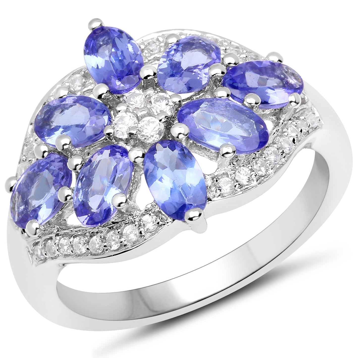 2.27 Carat Genuine Tanzanite and White Zircon .925 Sterling Silver Ring Bids.com
