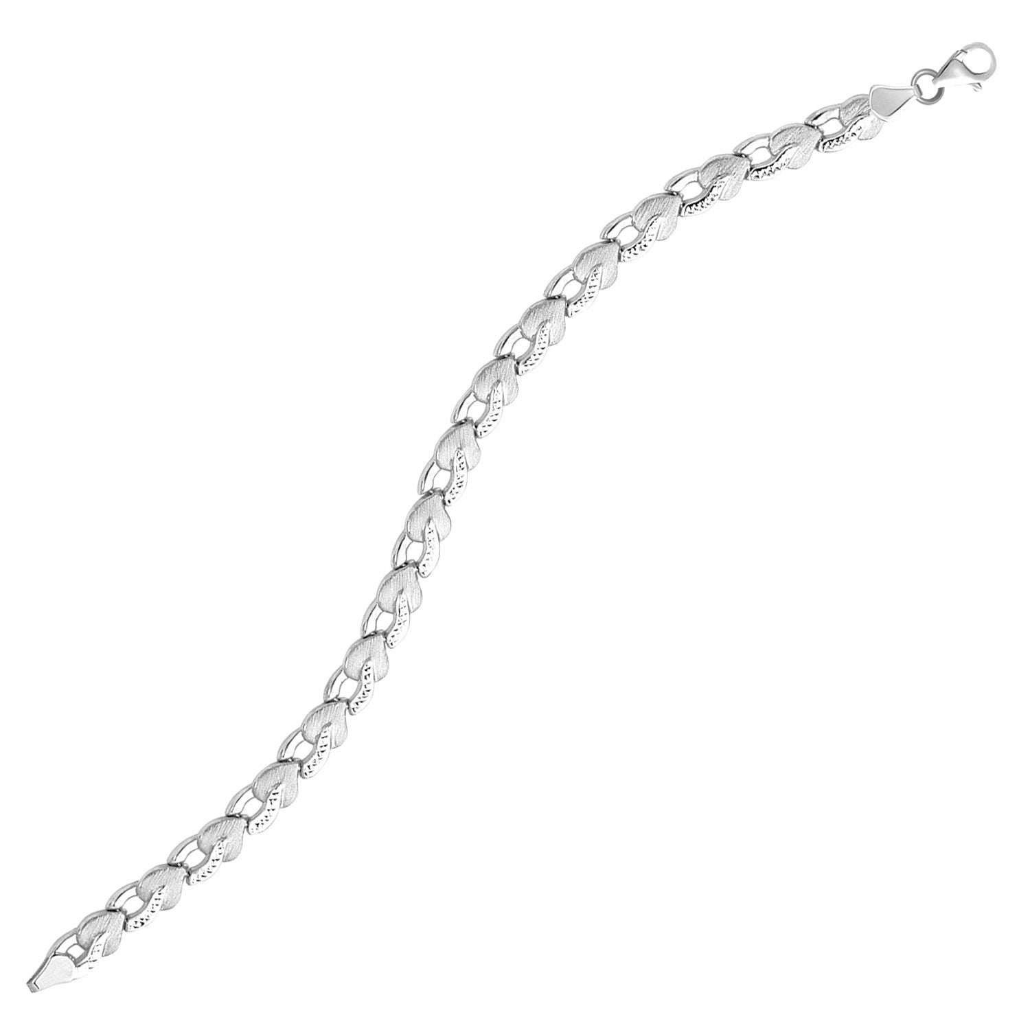 14k White Gold Heart Shape Textured Bracelet Bids.com