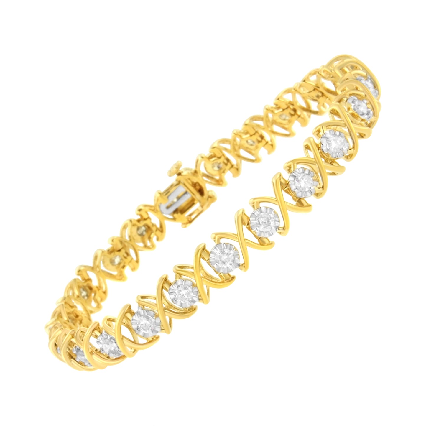 10K Yellow Gold Plated Sterling Silver 2 cttw Diamond "XOXO" Bracelet (J-K Clarity, I1-I2 Color) - Size 7.25" Bids.com