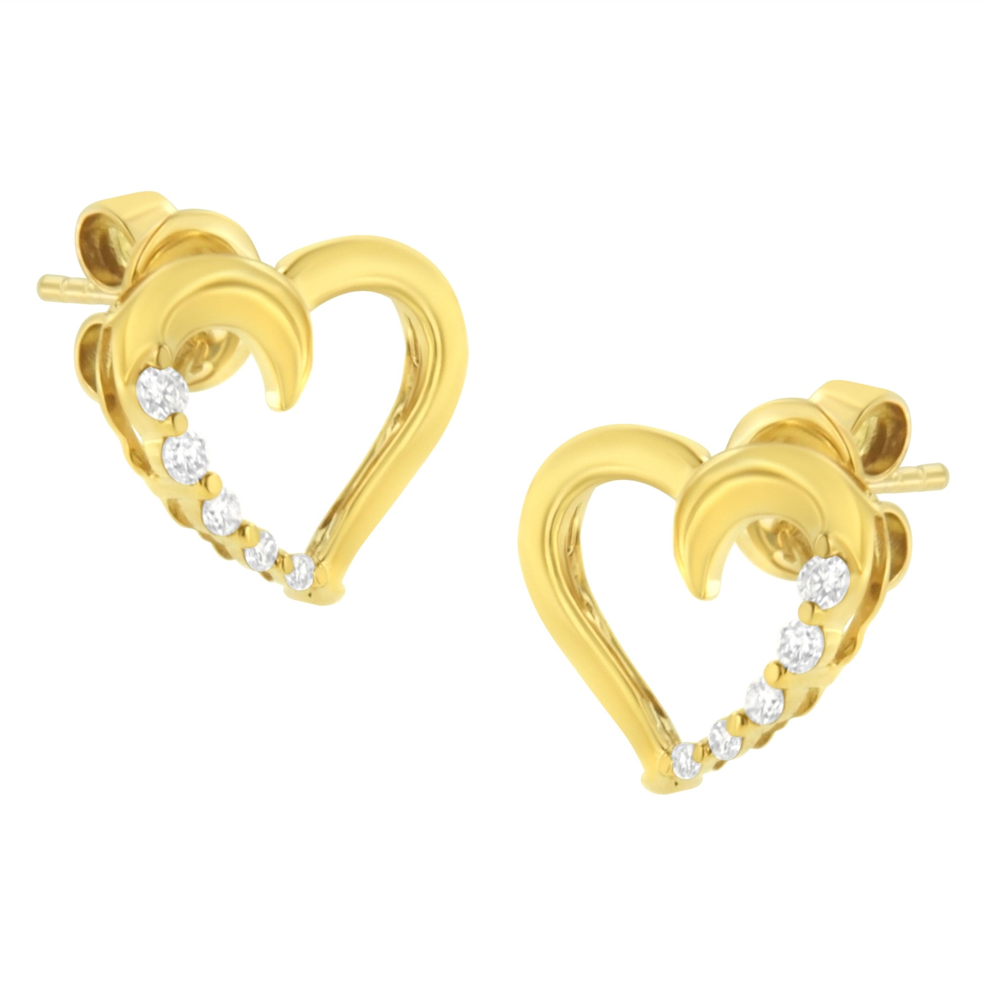 14K Yellow Gold 1/8 Cttw Diamond Journey Heart Hoop Earrings (K-L Color, I1-I2 Clarity) Bids.com
