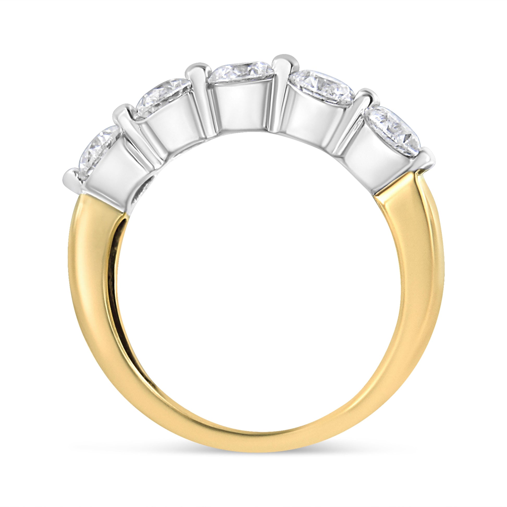 14K White and Yellow Gold 1 1/2 Cttw 2 Prong Cup Set Round-Cut Diamond 5 Stone Ring Band (H-I Color, SI2-I1 Clarity) - Ring Size 7 Bids.com