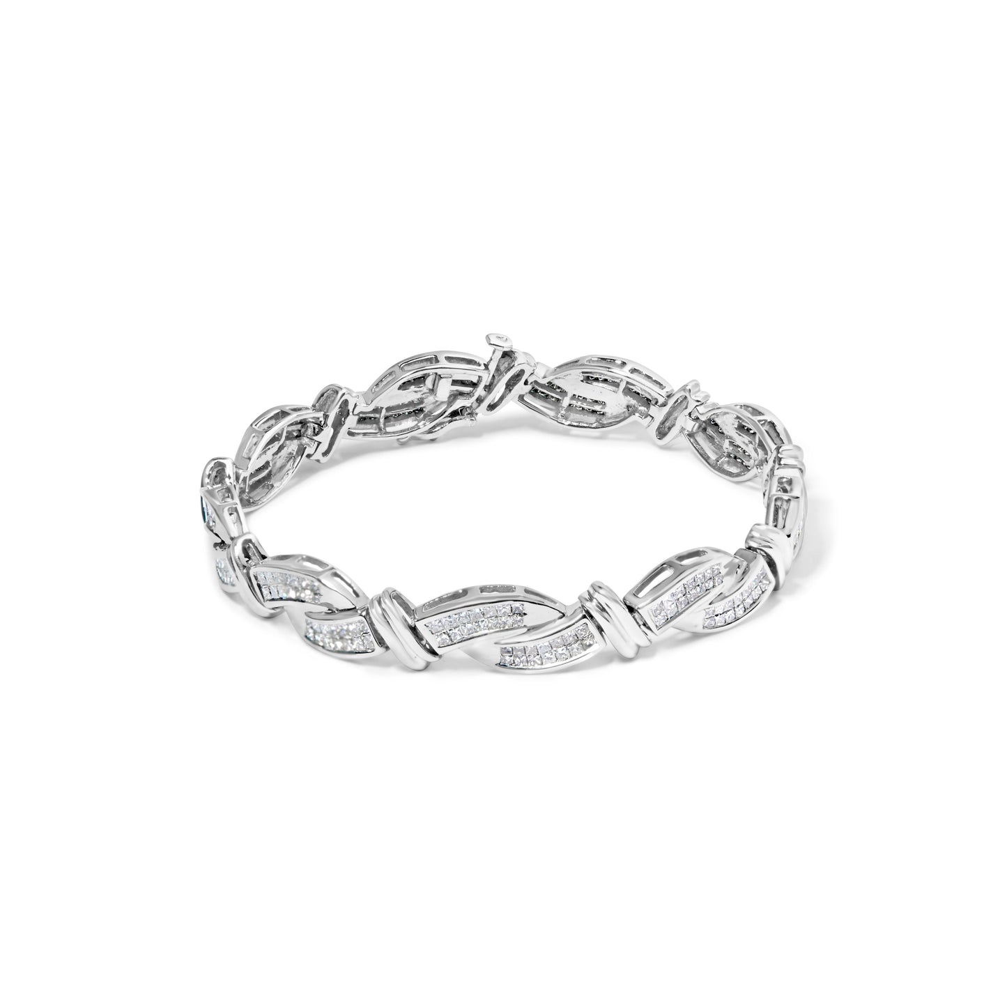 14K White Gold 4.0 Cttw Invisble Set Princess-Cut Diamond Wave Style Link Bracelet (H-I Color, SI2-I1 Clarity) - 7" Bids.com