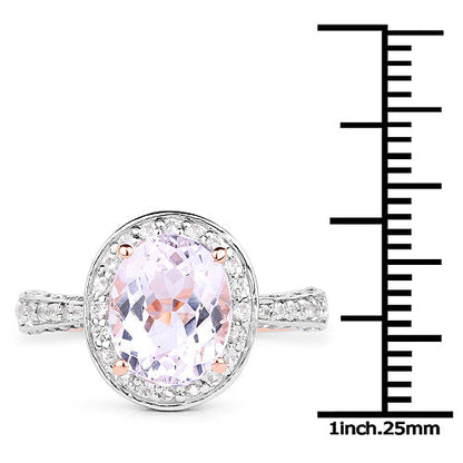 14K Rose Gold Plated 3.86 Carat Genuine Kunzite and White Zircon .925 Sterling Silver Ring Bids.com