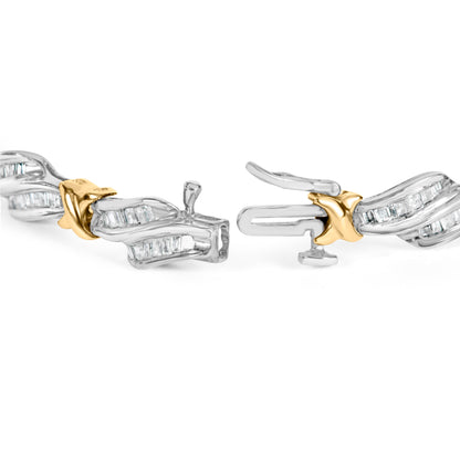 10k Two-Toned Gold 2.00 Cttw Channel Set Baguette-Diamond Weave and  "X" Spiral Link Bracelet (H-I Color, I1-I2 Clarity) - 7" Bids.com