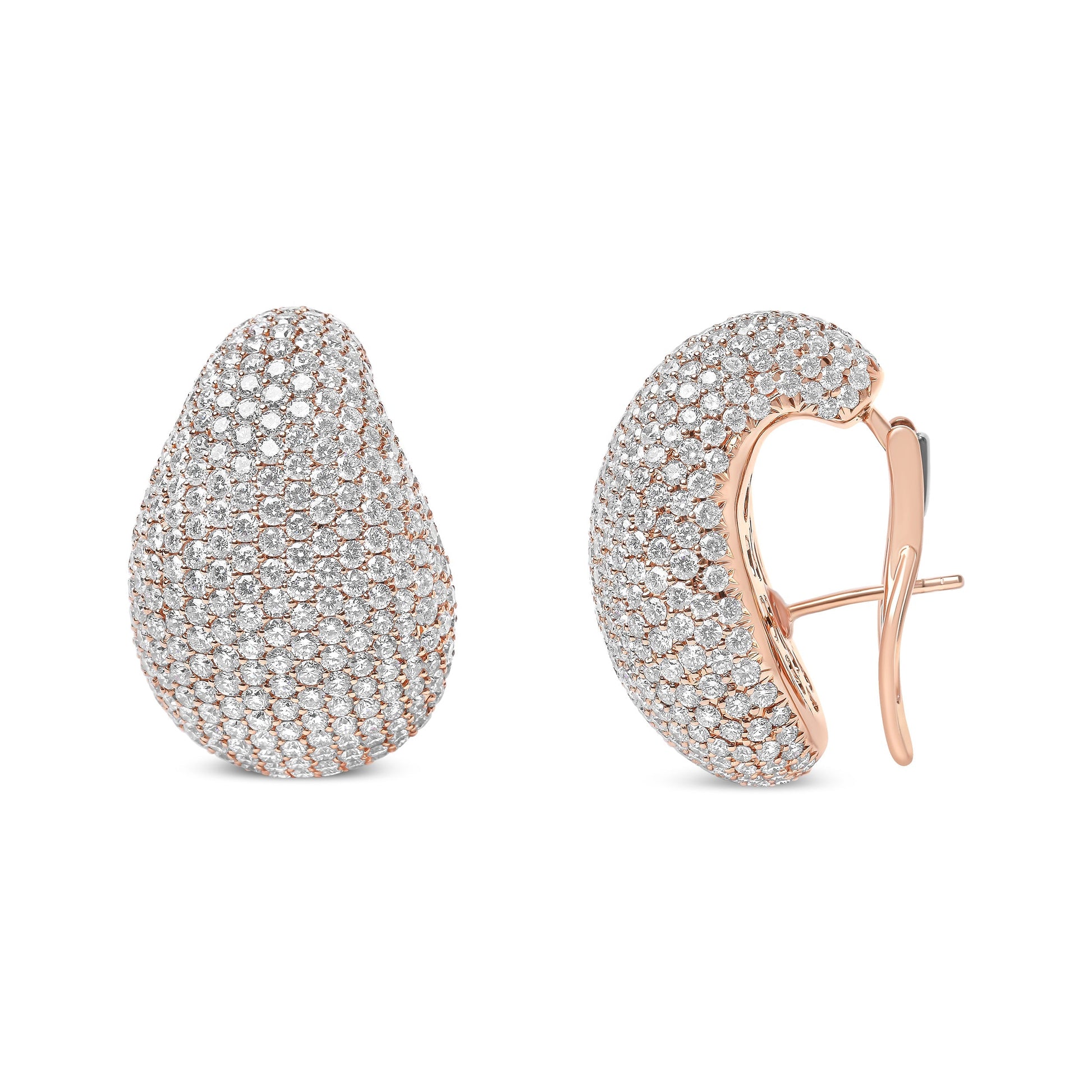 18K Rose Gold 13 1/5 Cttw Micro-Pave Diamond Sculptural Design Statement Omega Back Earrings (G-H Color, SI1-SI2 Clarity) Bids.com