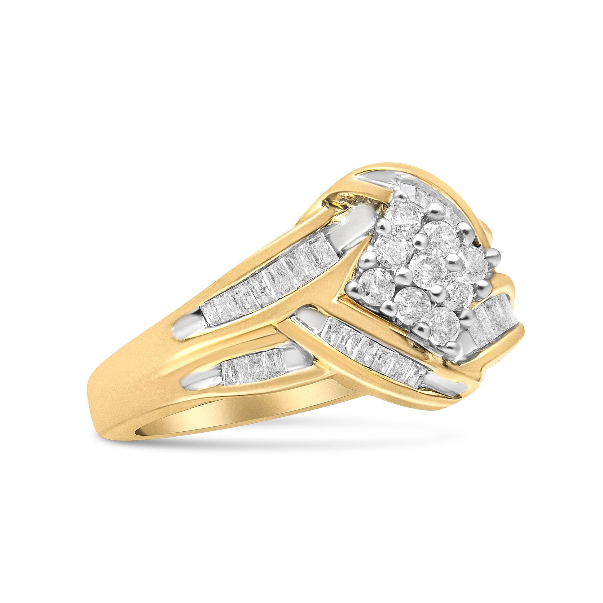 10K Yellow and White Gold 3/4 Cttw Diamond Cluster and Swirl Ring (H-I Color, I1-I2 Clarity) Bids.com