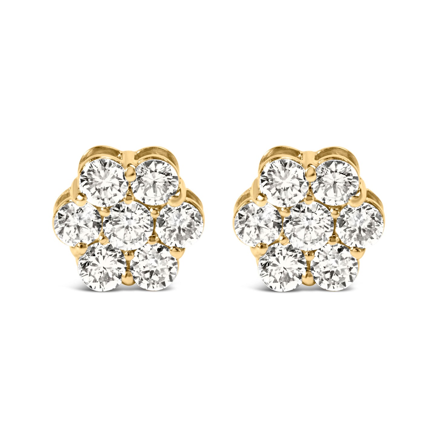 14K Yellow Gold 1 1/2 Cttw 7 Stone Floral Cluster Round Brilliant Cut Diamond Stud Earrings with Screw Backs (I-J Color, SI1-SI2 Clarity) Bids.com