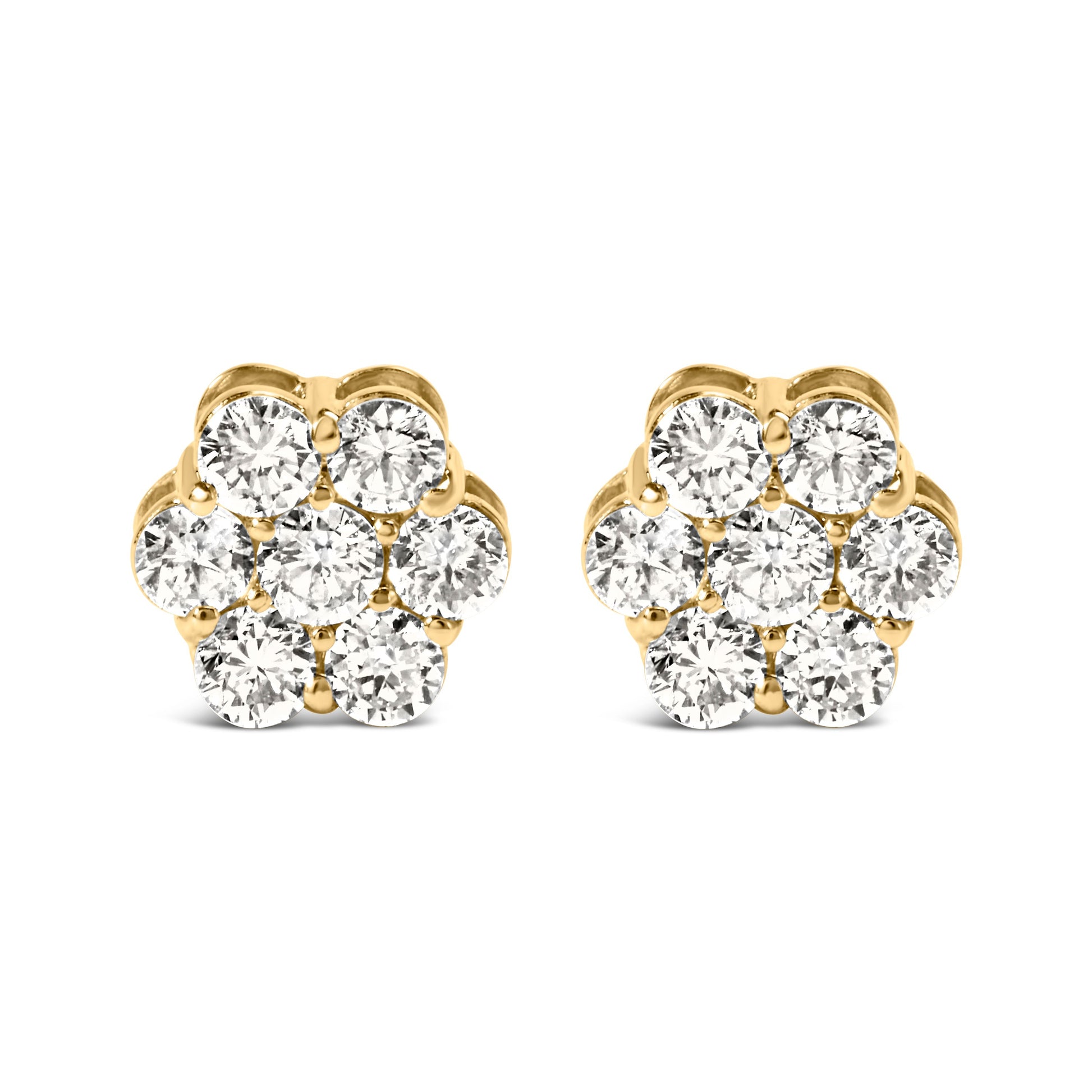 14K Yellow Gold 1 1/2 Cttw 7 Stone Floral Cluster Round Brilliant Cut Diamond Stud Earrings with Screw Backs (I-J Color, SI1-SI2 Clarity) Bids.com