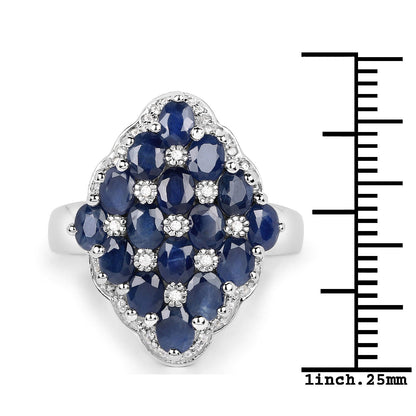 3.48 Carat Genuine Blue Sapphire and White Zircon .925 Sterling Silver Ring Bids.com