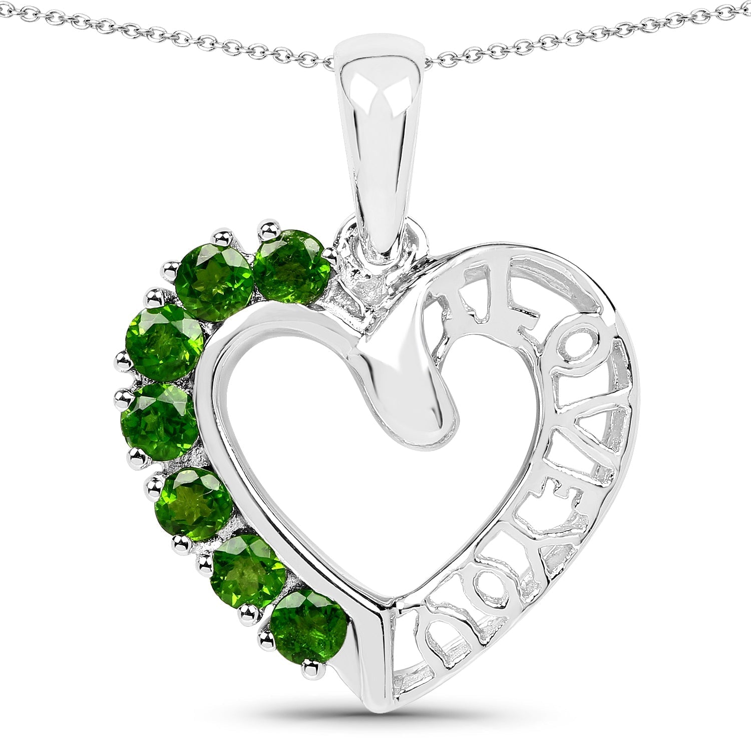 14K White Gold Plated 0.84 Carat Genuine Chrome Diopside .925 Sterling Silver Pendant Bids.com