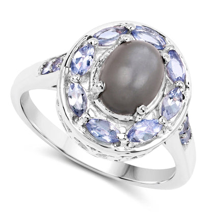 2.35 Carat Genuine Grey Moonstone and Tanzanite .925 Sterling Silver Ring Bids.com