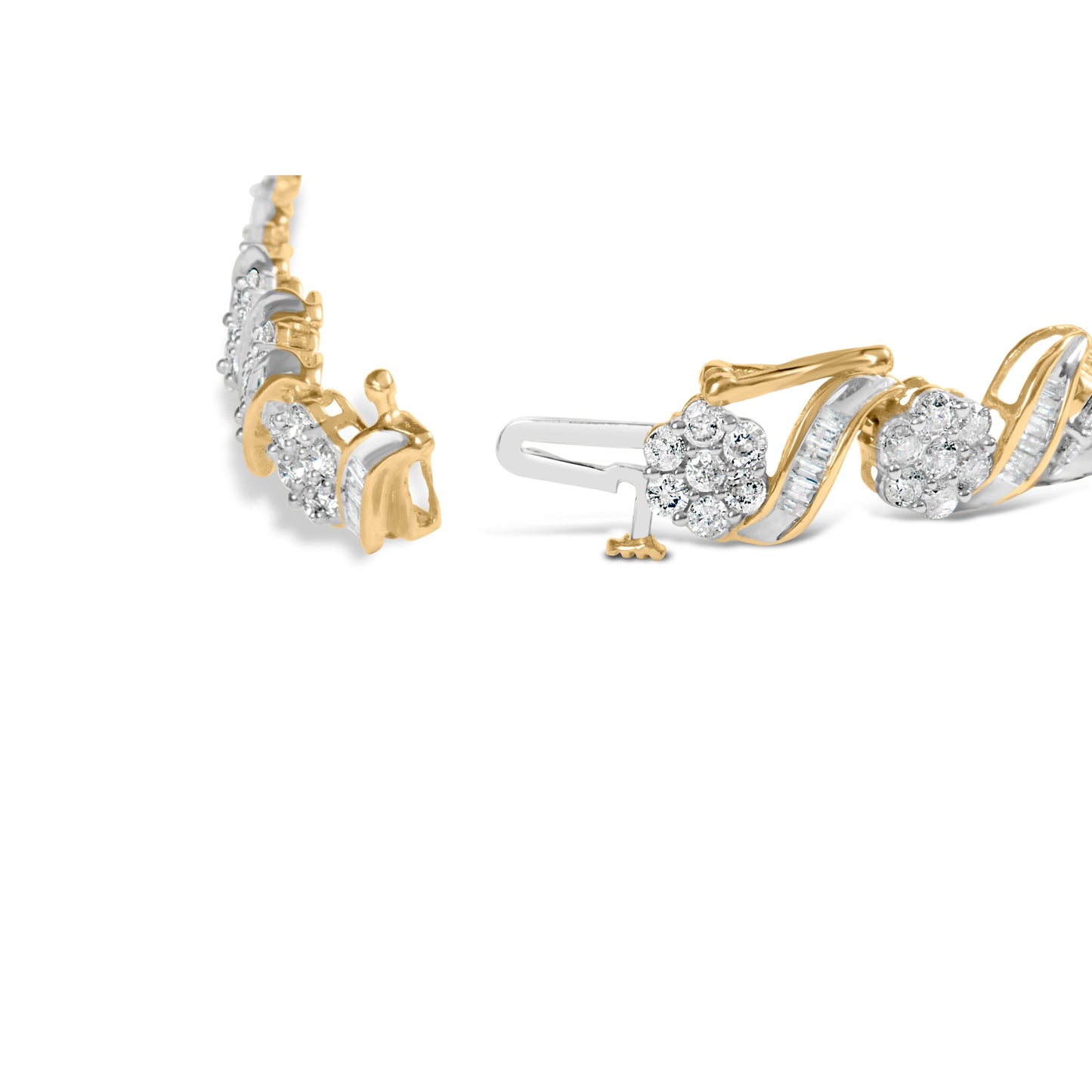 10k Yellow Gold 5.00 Cttw Round-Cut and Baguette-Cut Diamond Floral Link 7.25" Bracelet (I-J Color, I2-I3 Clarity) Bids.com