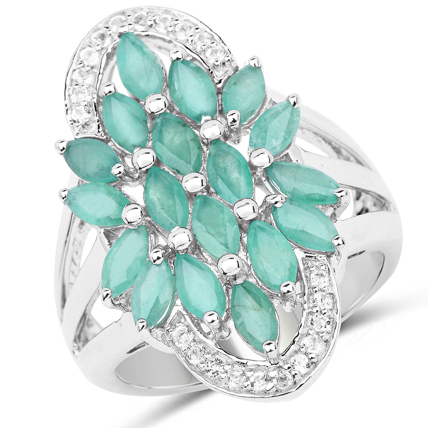 2.74 Carat Genuine Emerald and White Topaz .925 Sterling Silver Ring Bids.com