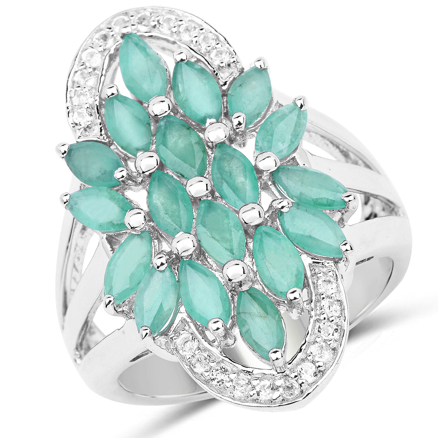 2.74 Carat Genuine Emerald and White Topaz .925 Sterling Silver Ring Bids.com