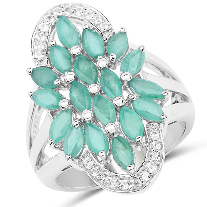 2.74 Carat Genuine Emerald and White Topaz .925 Sterling Silver Ring Bids.com