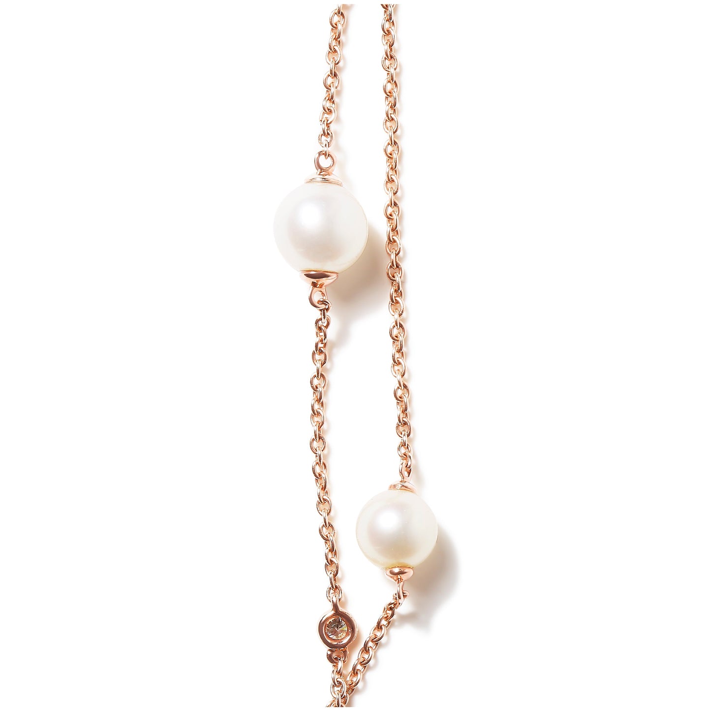 18K Rose Gold 1/2 Cttw Diamond and Freshwater Pearl Double Strand Station Necklace  (G-H Color, SI1-SI2 Clarity) - Adjustable up to 16" to 20" Bids.com