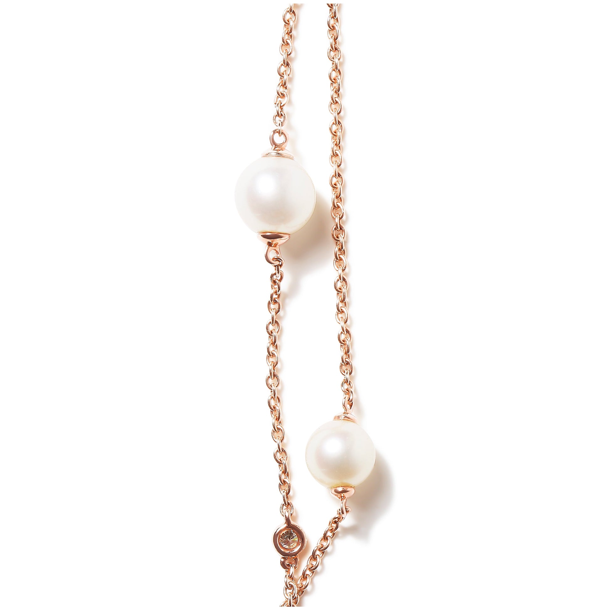 18K Rose Gold 1/2 Cttw Diamond and Freshwater Pearl Double Strand Station Necklace  (G-H Color, SI1-SI2 Clarity) - Adjustable up to 16" to 20" Bids.com