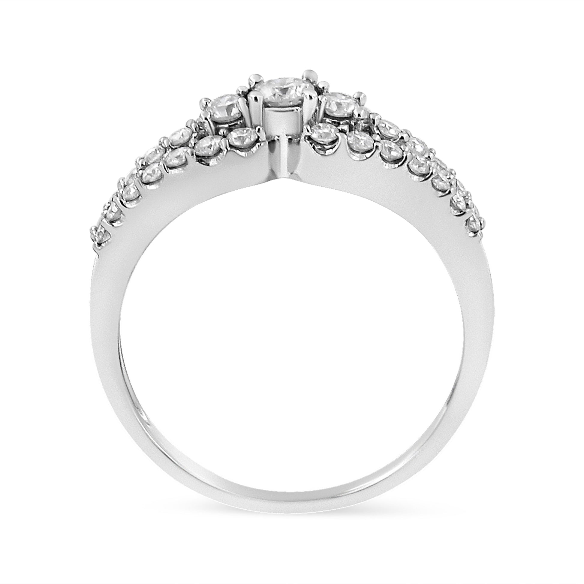 10K White Gold 1/2 Cttw Round Cut Diamond Three Stone Split Shank Band Ring (H-I Color, SI1-SI2 Clarity) - Size 6 Bids.com