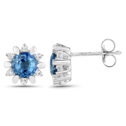 1.87 Carat Genuine Blue Sapphire and White Diamond 14K White Gold Earrings Bids.com
