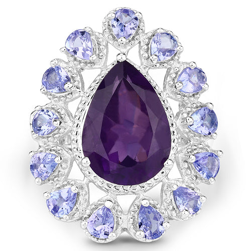 5.82 Carat Genuine Amethyst and Tanzanite .925 Sterling Silver Ring Bids.com