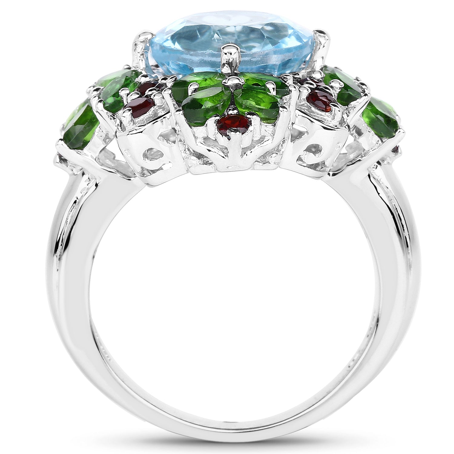 5.76 Carat Genuine Blue Topaz, Chrome Diopside & Garnet .925 Sterling Silver Ring Bids.com
