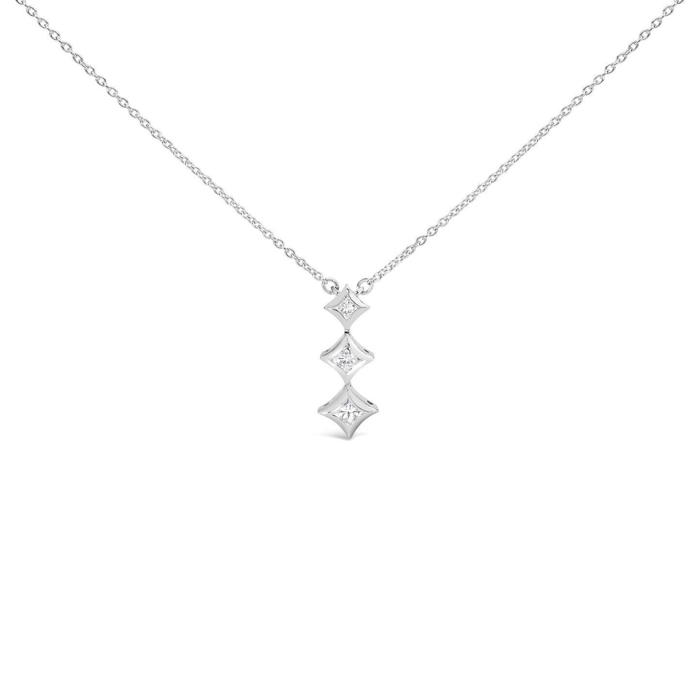 10K White Gold 1/5 Cttw Princess Cut Diamond 3 Stone Drop 18" Pendant Necklace (H-I Color, SI2-I1 Clarity) Bids.com