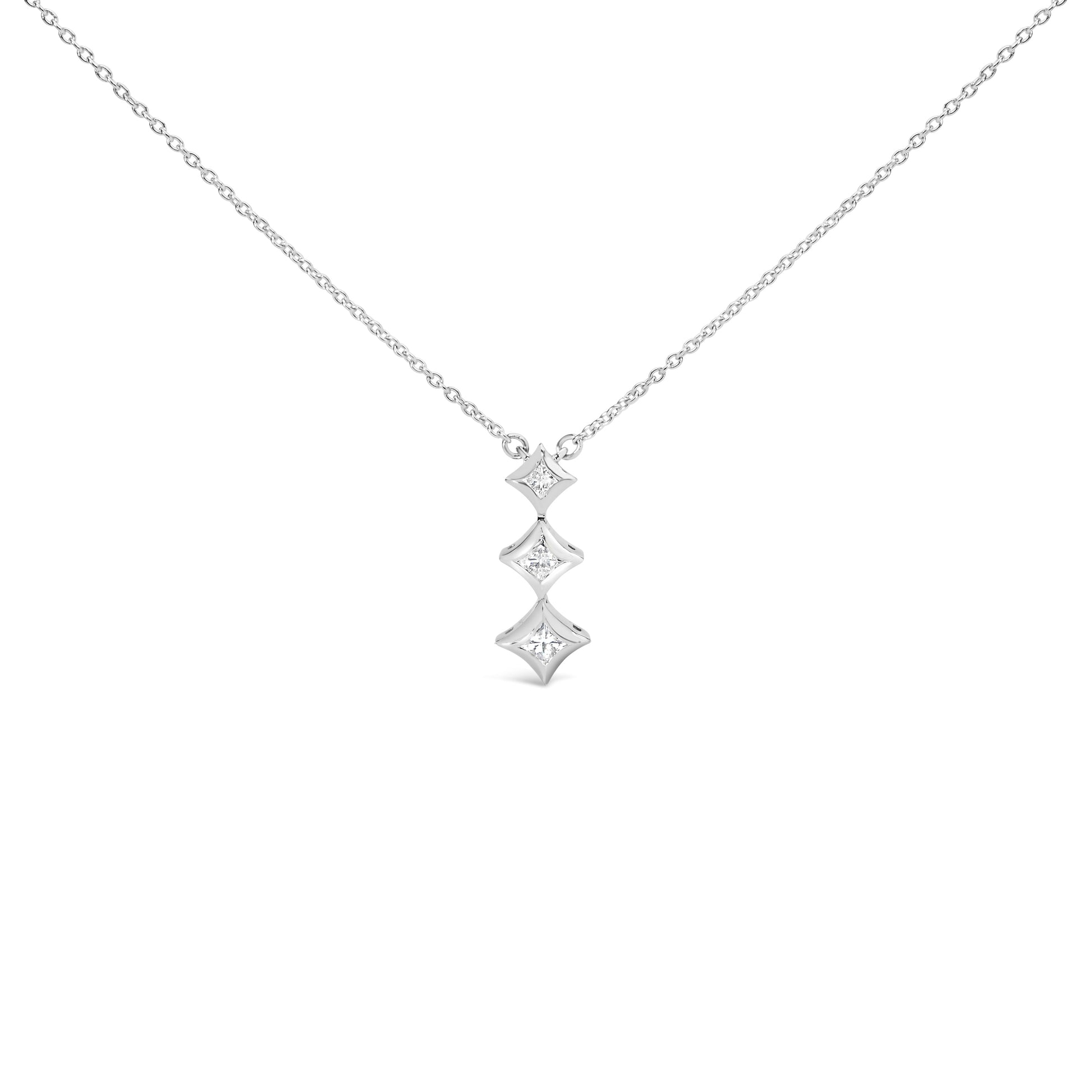 10K White Gold 1/5 Cttw Princess Cut Diamond 3 Stone Drop 18" Pendant Necklace (H-I Color, SI2-I1 Clarity) Bids.com