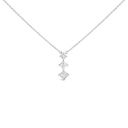 10K White Gold 1/5 Cttw Princess Cut Diamond 3 Stone Drop 18" Pendant Necklace (H-I Color, SI2-I1 Clarity) Bids.com