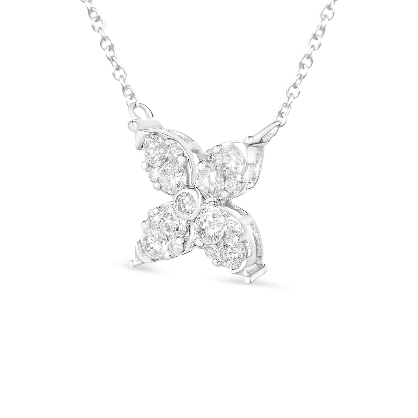 10K White Gold 1/2 Cttw Brilliant Round Diamond Marquise Shaped 4 Leaf Clover Adjustable 16-18" Inch Pendant Necklace (I-J Color, I1-I2 Clarity) Bids.com