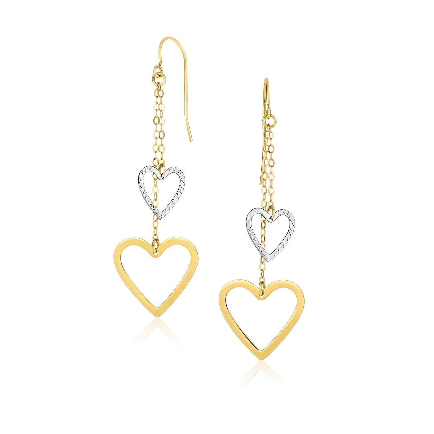 10k Two-Tone Gold Cutout Heart Chain Dangling Earrings Bids.com