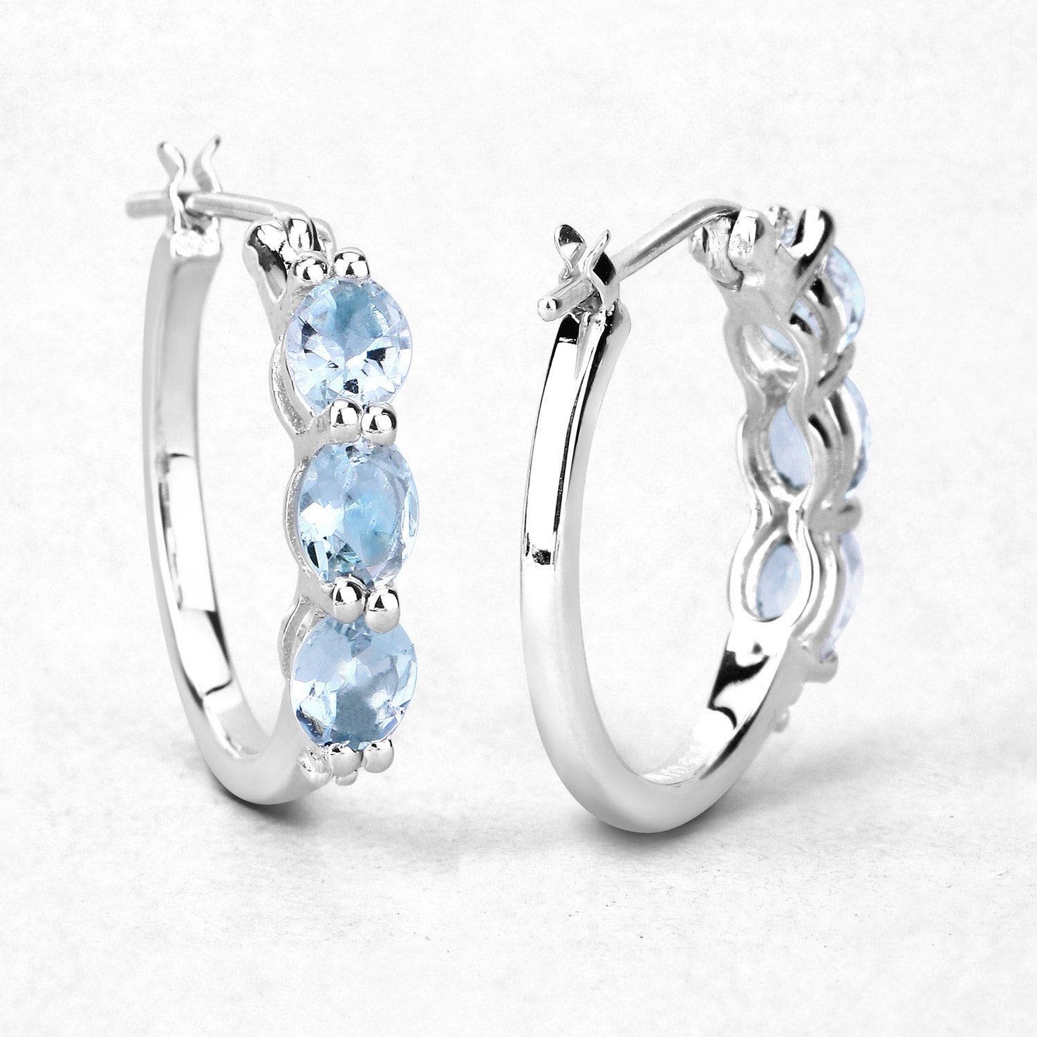 1.75 Carat Genuine Aquamarine and White Diamond .925 Sterling Silver Earrings Bids.com