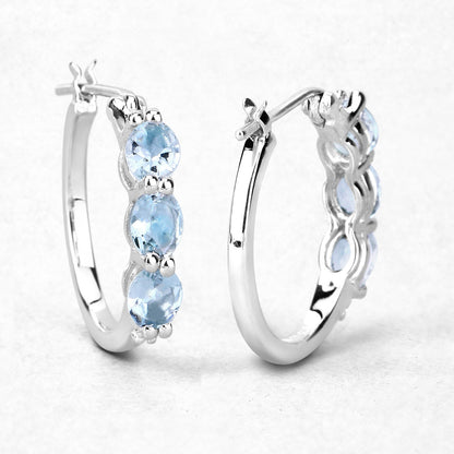 1.75 Carat Genuine Aquamarine and White Diamond .925 Sterling Silver Earrings Bids.com