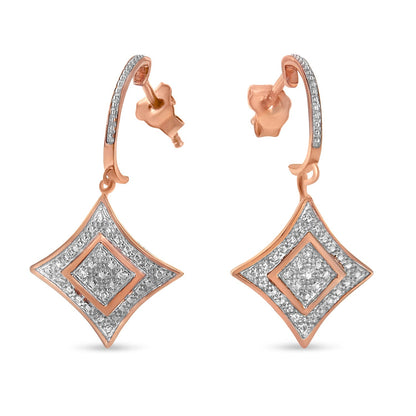 10K Rose Gold Plated Sterling Silver Round Cut Diamond Cushion Dangle Earrings (0.04 cttw, H-I Color, I2-I3 Clarity) Bids.com