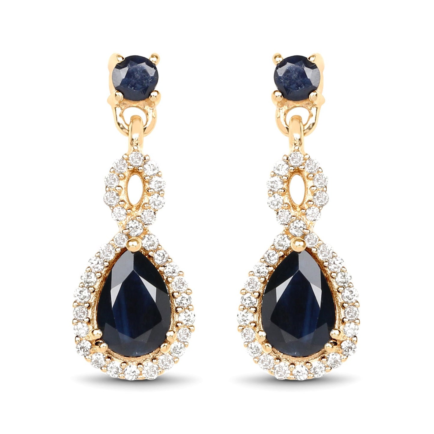 1.19 Carat Genuine Blue Sapphire and White Diamond 14K Yellow Gold Earrings Bids.com