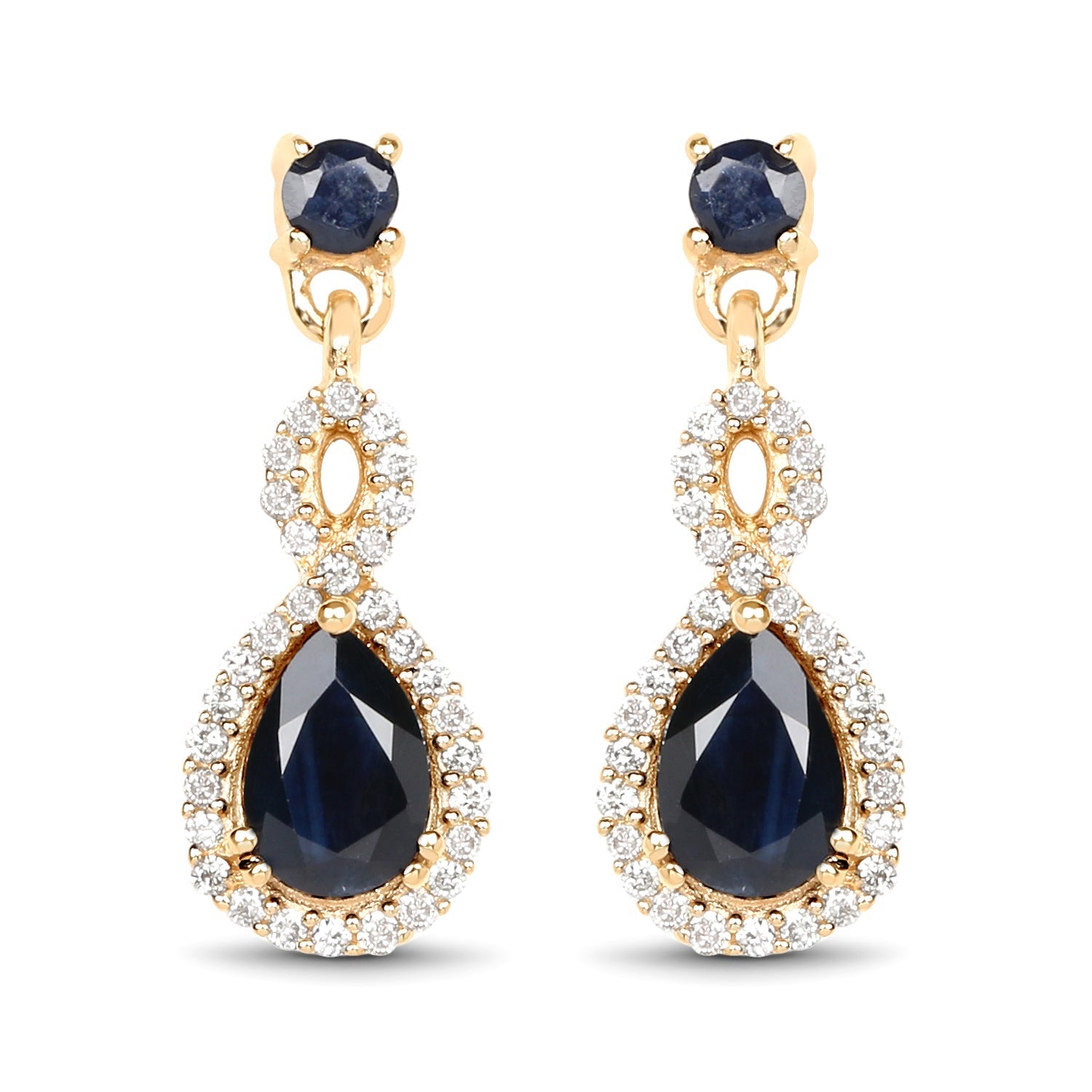 1.19 Carat Genuine Blue Sapphire and White Diamond 14K Yellow Gold Earrings Bids.com