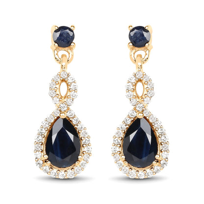 1.19 Carat Genuine Blue Sapphire and White Diamond 14K Yellow Gold Earrings Bids.com