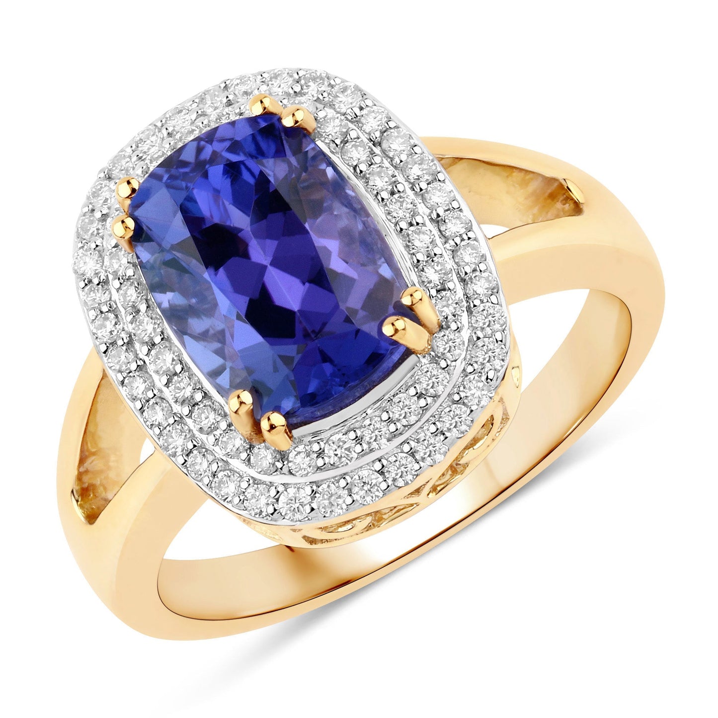3.33 Carat Genuine Tanzanite and White Diamond 14K Yellow Gold Ring Bids.com