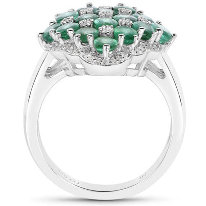 2.68 Carat Genuine Zambian Emerald and White Zircon .925 Sterling Silver Ring Bids.com