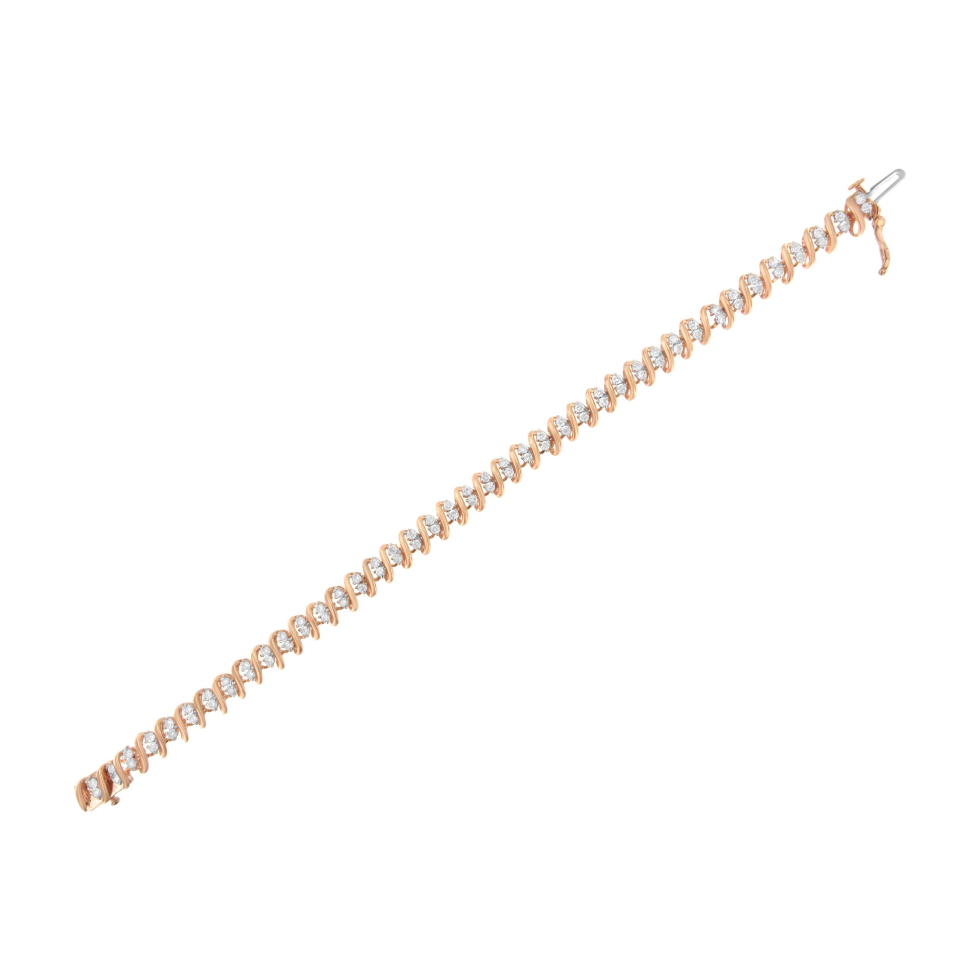 14KT Rose Gold Plated Sterling Silver Diamond S Link Tennis Bracelet (2 cttw, J-K Color, I1-I2 Clarity) - Size 7.5" Bids.com