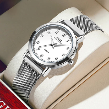Women's Rose Gold Mesh Quartz Watch Slim Luminous Waterproof BandsCo Straps