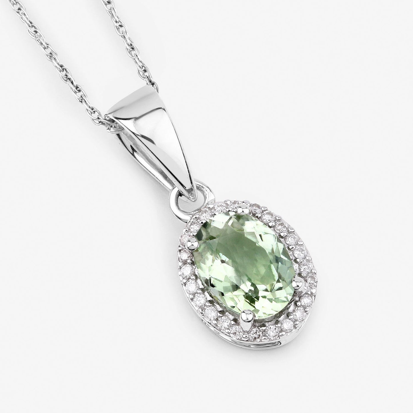 1.27 Carat Genuine Green Tourmaline and White Diamond 14K White Gold Pendant Bids.com