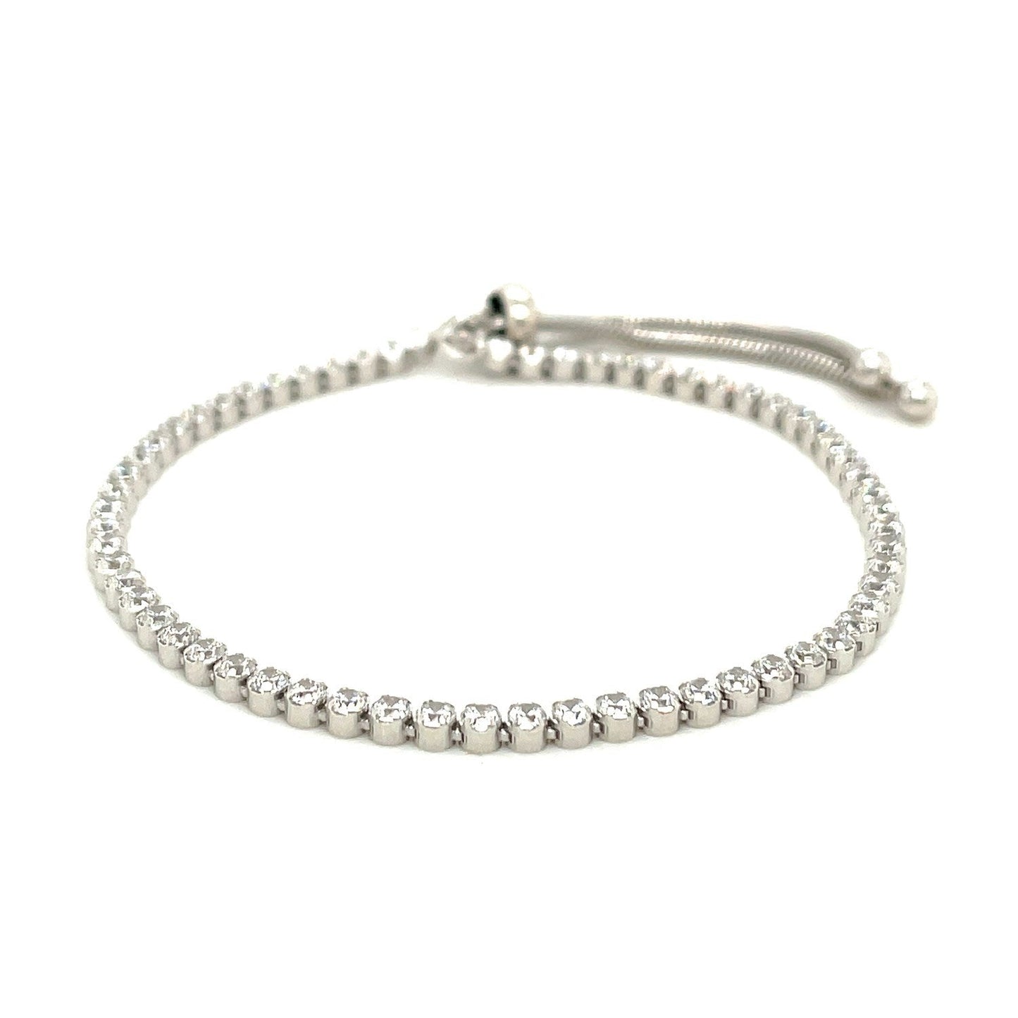 Adjustable Tennis Style Bracelet with Cubic Zirconia in Sterling Silver Bids.com