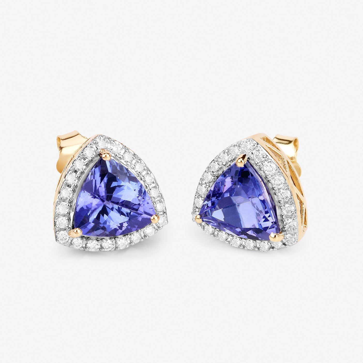 3.82 Carat Genuine Tanzanite and White Diamond 14K Yellow Gold Earrings Bids.com