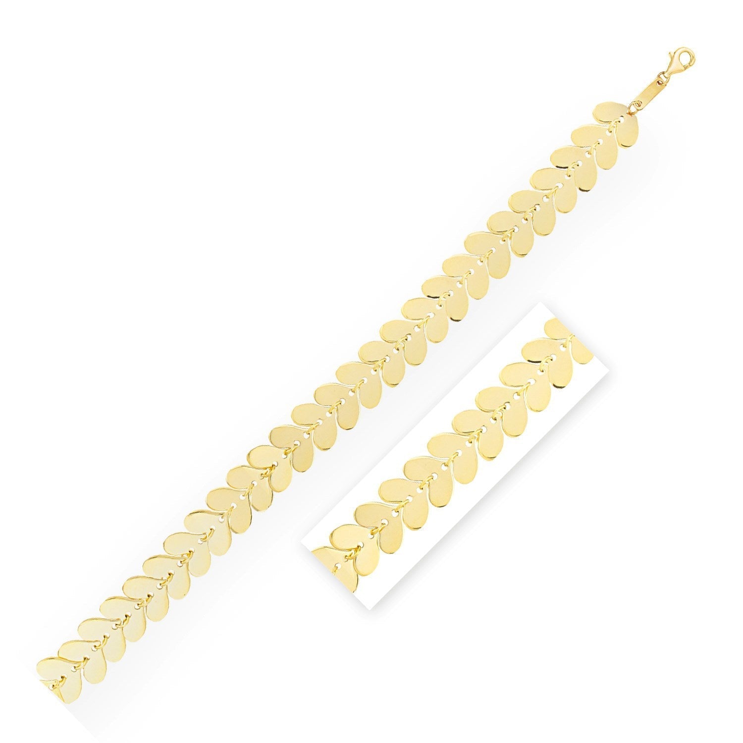 14k Yellow Gold Polished Heart Link Chain Bracelet Bids.com
