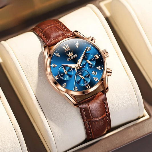 Women's Leather Strap Quartz Waterproof Luminous Watch BandsCo Straps